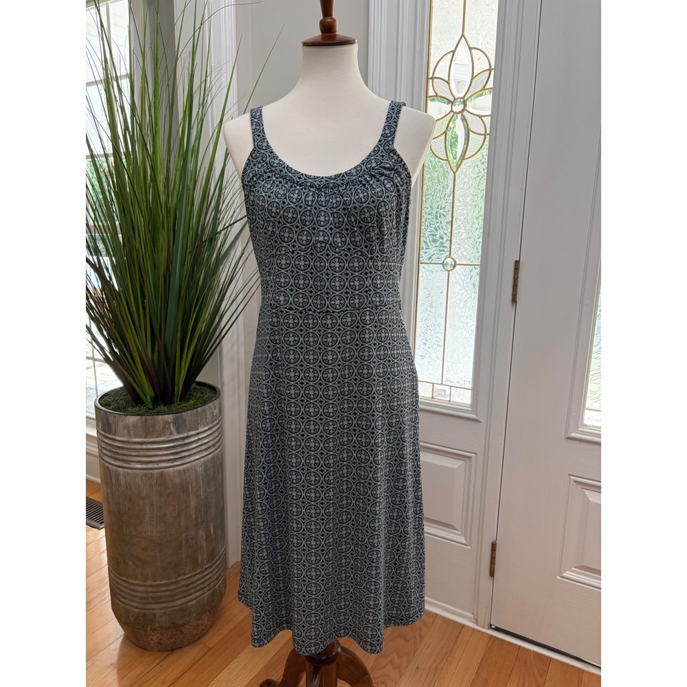Ann Taylor LOFT Navy Blue Teal Medallion Print Sleeveless Belted Midi Dress 6